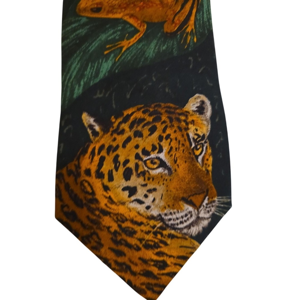 World Wildlife Fund Design Men`s Multicolor Monkey Silk Tie Leopard‎ Frog B1